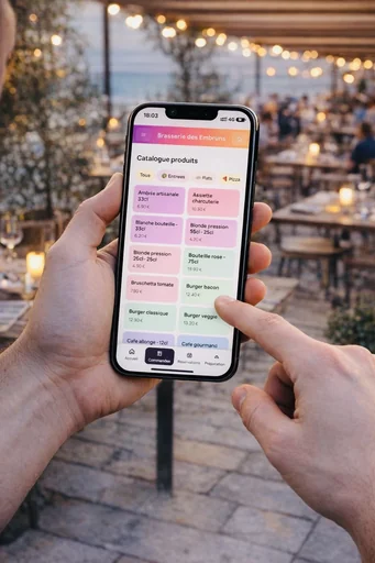 Prise de commande sur iPhone en terrasse